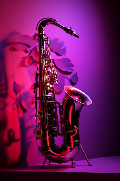 Photo of saxophone shadow cast on wall soulful and jazzy wiphoto of a deep art concept scene calm