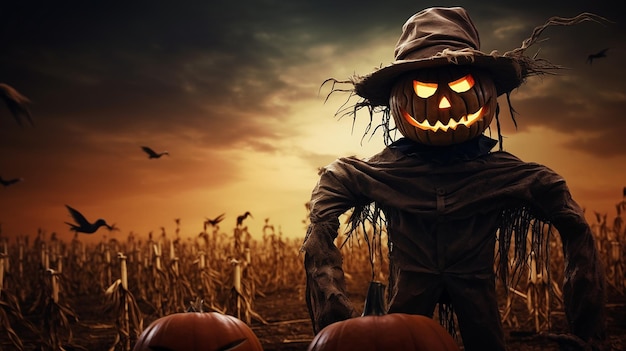 Photo photo of scary halloween pumpkin and ghost background