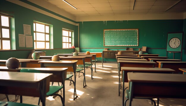 Photo of a school classroom with board