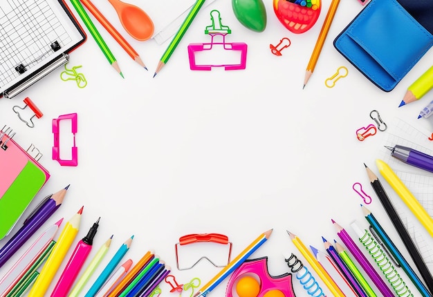 Photo of school items educational items stationery items with educational background