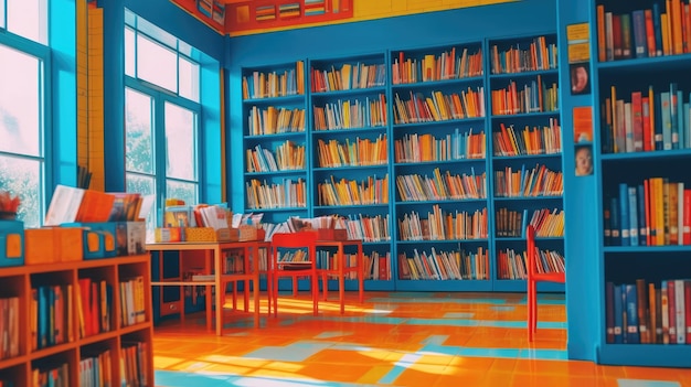 photo of the school library with a plain background