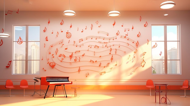 Photo a photo of a school music room with abstract musical notes