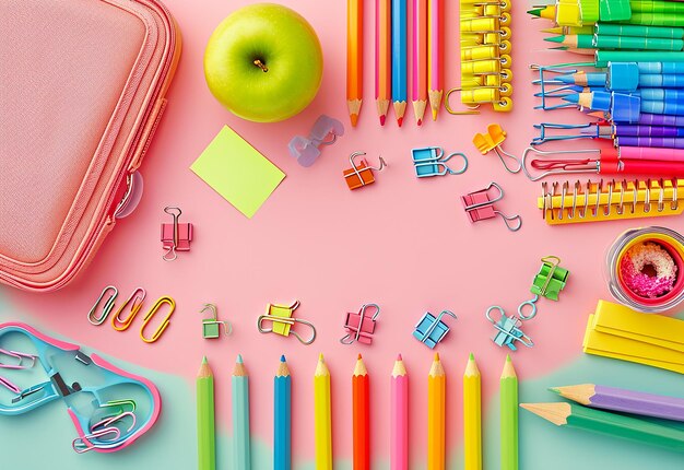 Photo of school supplies stationery educational items on white background