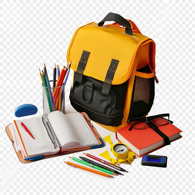 Photo of school supplies stationery educational items on white background