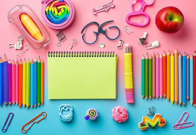 Photo of school supplies stationery educational items on white background