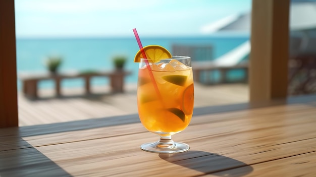 Photo sea breeze cocktail in glass on wooden table