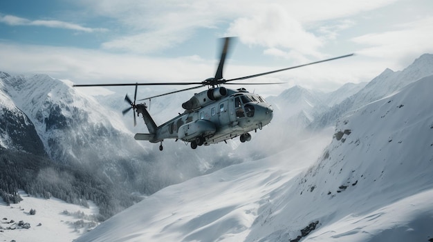 Foto foto di un elicottero militare sea king che atterra sulle montagne