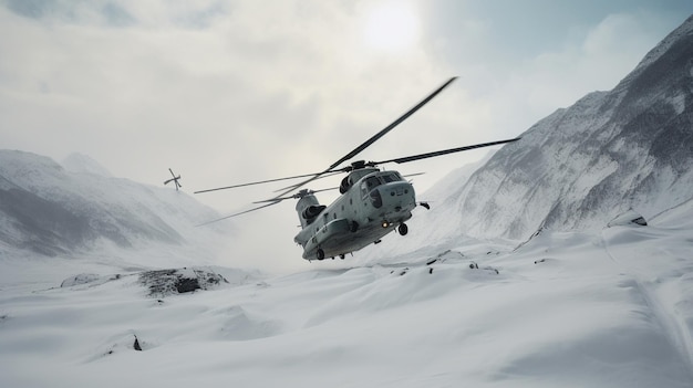 Foto foto di un elicottero militare sea king che atterra sulle montagne