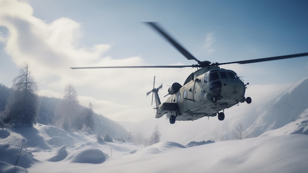 Foto foto di un elicottero militare sea king che atterra sulle montagne