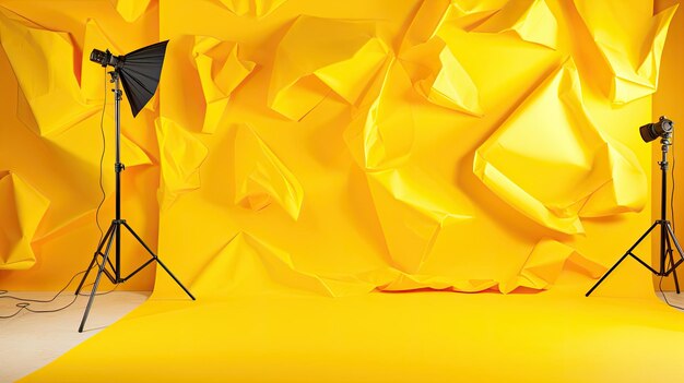 A photo of a seamless paper backdrop in vibrant yellow studio lighting