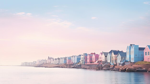 A photo of a seaside village colorful buildings