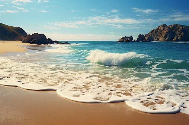 Photo of Secluded beach with gentle waves peaceful landscape