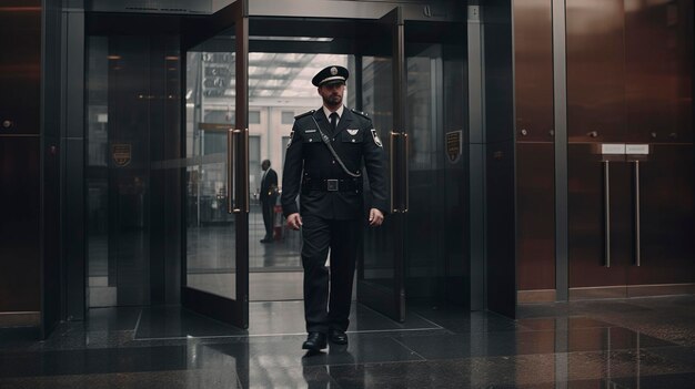 Foto una foto di una guardia di sicurezza che fornisce l'accesso a un edificio