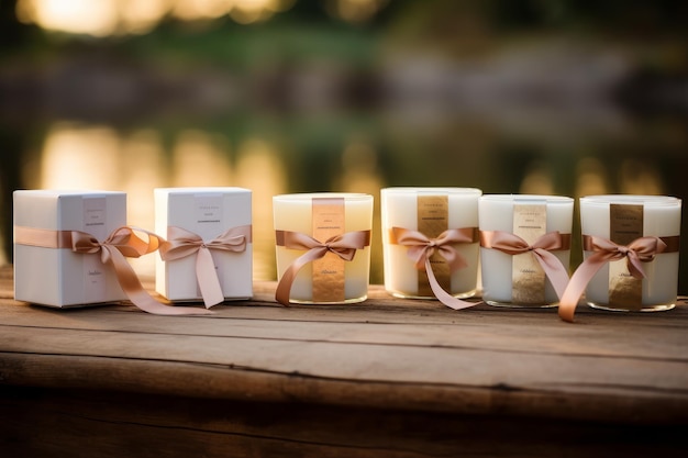 Photo of a selection of scented candles in elegant packaging Generative AI