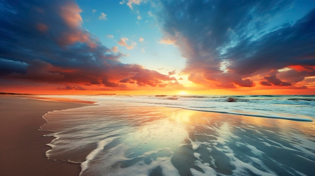 A Photo of a serene beach sunset with the clouds forming a dramatic sky