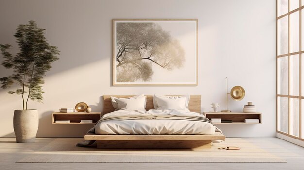 A photo of a serene bedroom with minimal decor