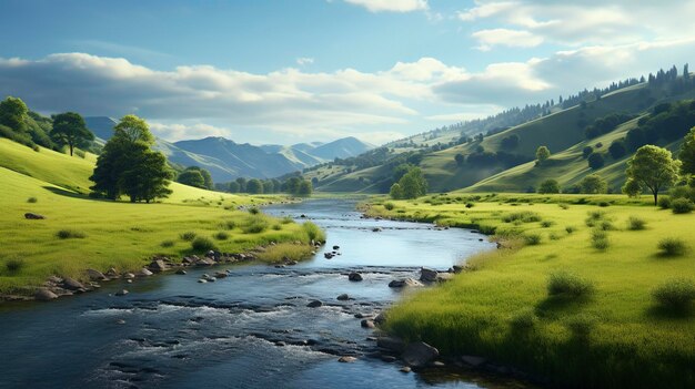 A photo of a serene countryside landscape