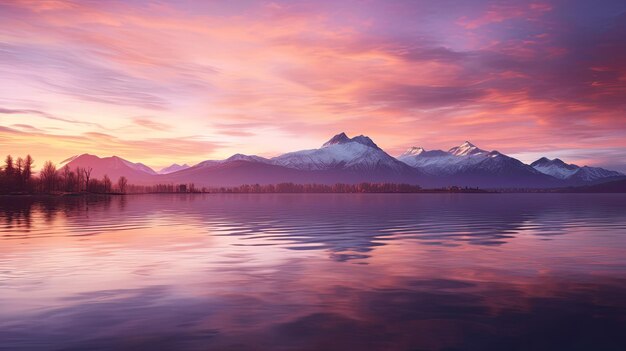 A photo of a serene lake distant mountains