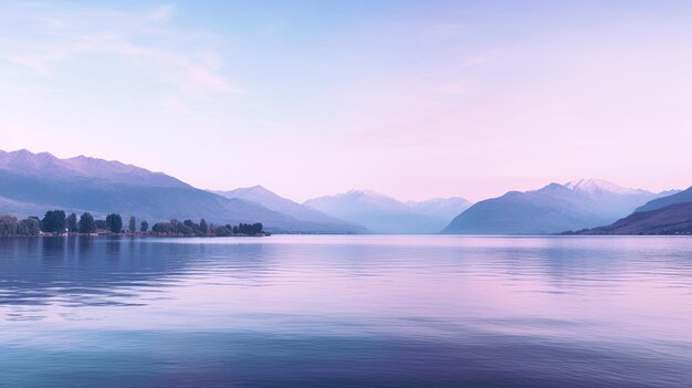 A photo of a serene lake mountain backdrop