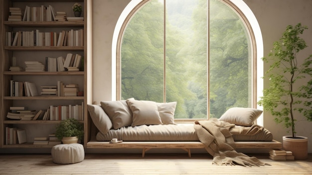 A photo of a serene reading nook large windows