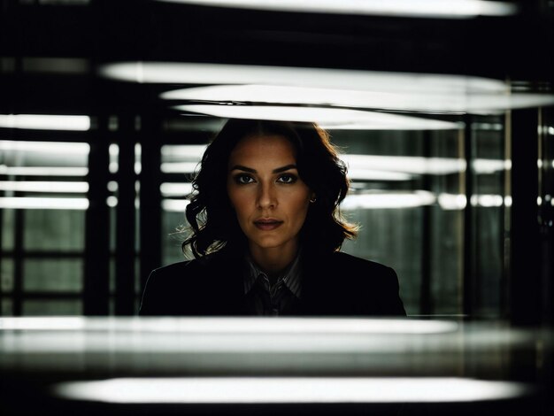 photo of serious detective woman in crime scene generative AI