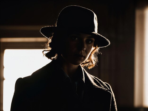 Foto foto di una donna detective seria nella scena del crimine con intelligenza artificiale generativa