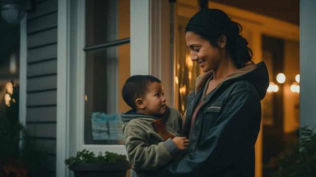 Photo photo session of a young mother with her daughter in a cozy home environment