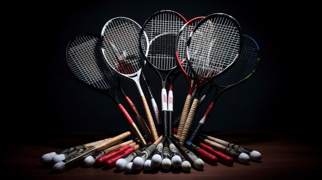 Photo a photo of a set of badminton rackets and shuttlecok