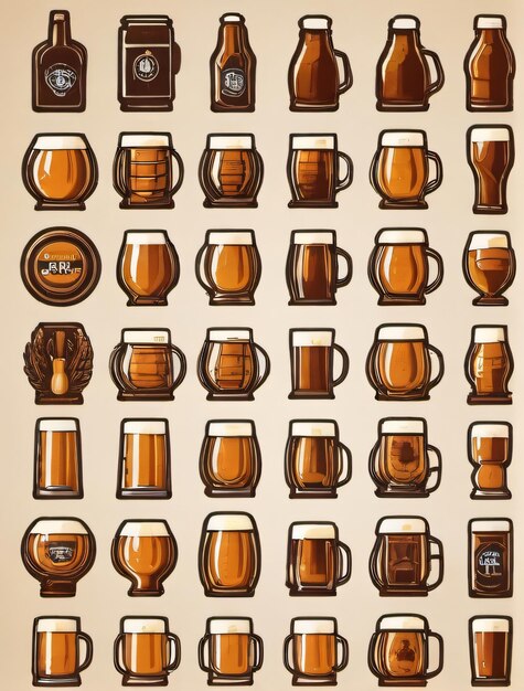 Photo photo of set of beer icon such as alcohol brewery craft beer hop