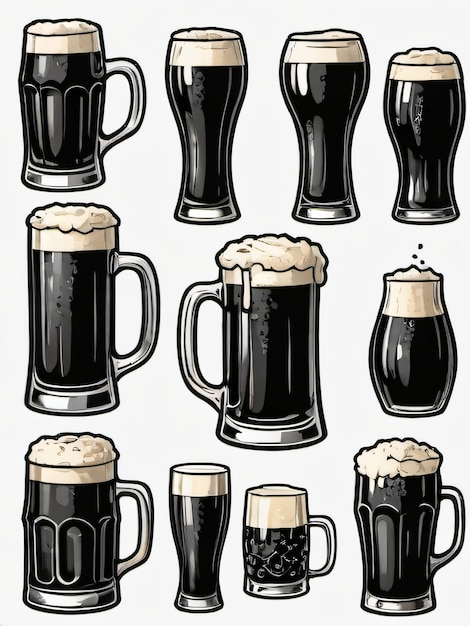 Photo photo of set of black beer icon hand drawing illustration isolated white background