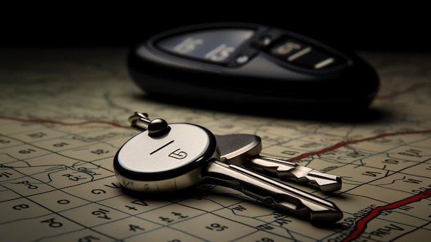 A photo of a set of car keys and an odometer reading