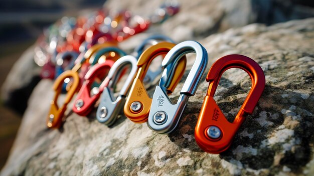 Photo a photo of a set of carabiners for climbing gear