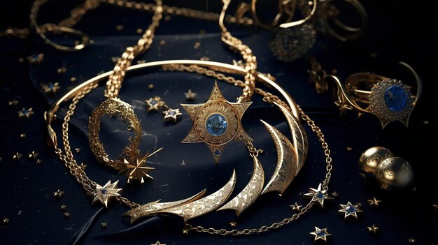 Photo photo of a set of celestialthemed jewelry with moons and stars