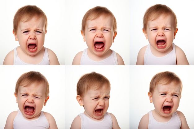 Photo photo set of a closeup photo of a cute little baby boy child crying and screaming