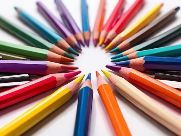 Photo set of colorful pencils on white background