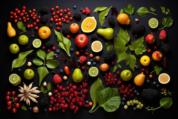 фото набор фруктов семян и листьев