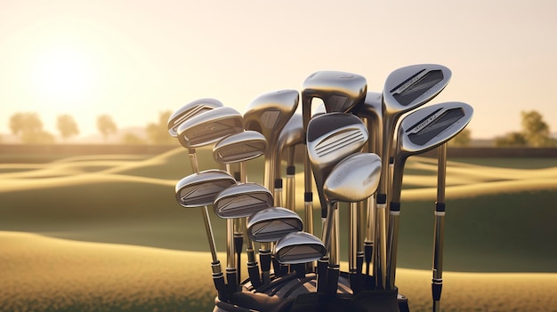 Photo a photo of a set of golf clubs on a pristine course