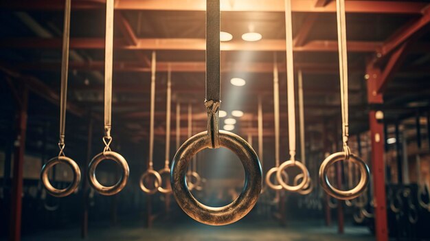 A photo of a set of gymnastics rings in a gym