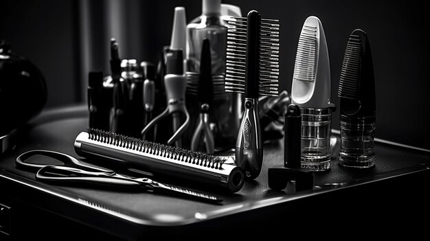 Photo photo of a set of hairstyling tools in black and white