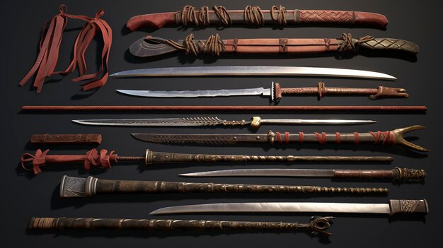 Photo a photo of a set of martial arts weapons