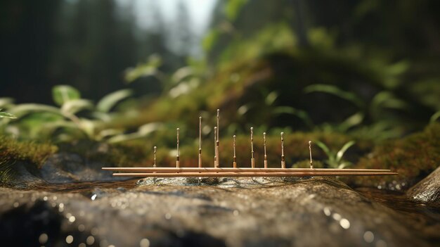 Foto foto di una serie di bastoni della pioggia che evocano suoni naturali