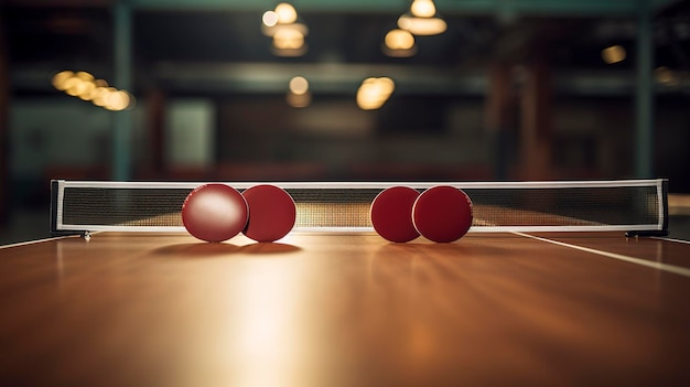 A photo of a set of table tennis paddles and balls