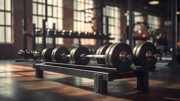 A photo of a set of weights in a gym