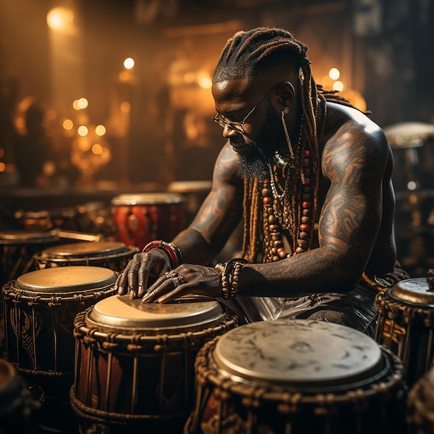 Photo photo of several african drummers playing the djembe traditional musical instrument