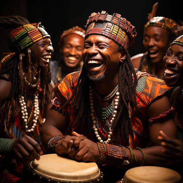 Photo photo of several african drummers playing the djembe traditional musical instrument