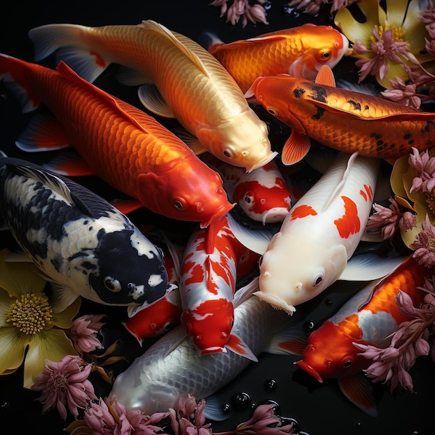 Photo photo of several colorful koi fish