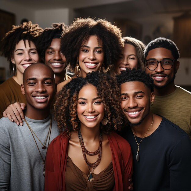 Photo photo of several curly haired black african people with happy expressions