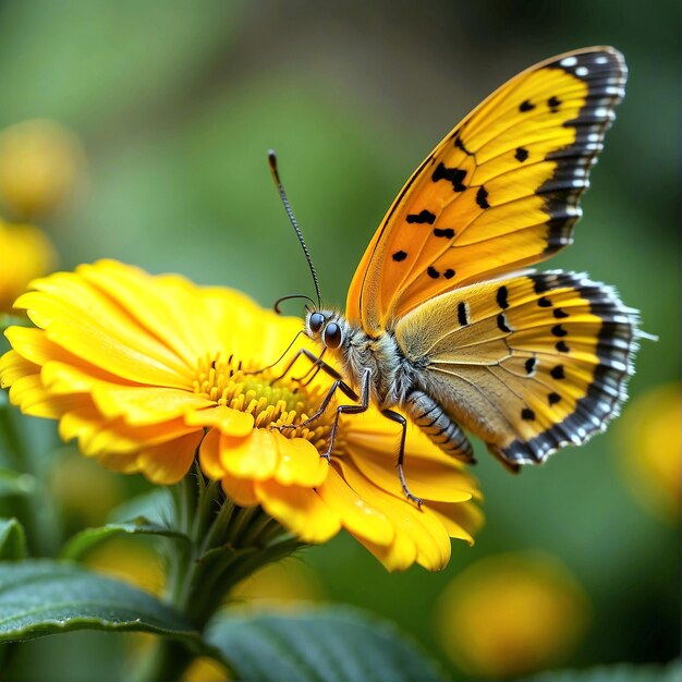 Photo photo shallow focus shot of an butterfly on a yellow flower ai generated