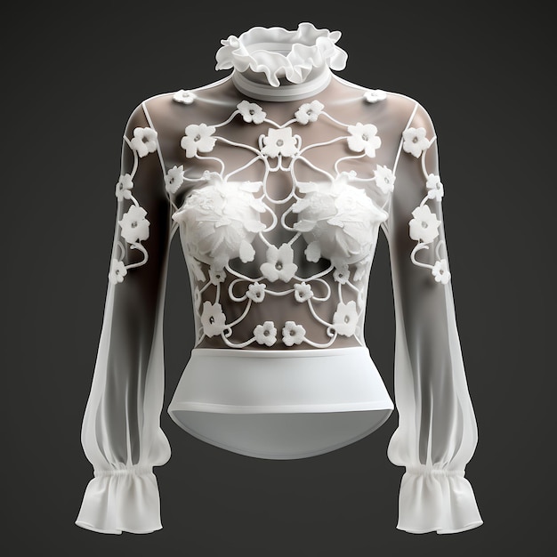 Photo of Sheer Top for Women Long Sleeved With Sheer Fabric a Mock Ne Front View Clean BG Isolated