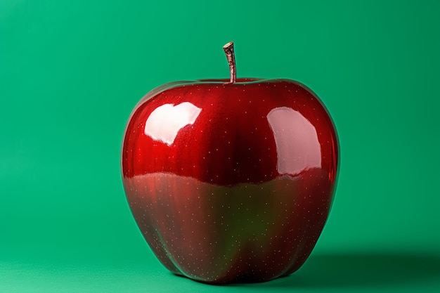 Фото блестящего красного яблока на зеленом фоне Generatiev AI